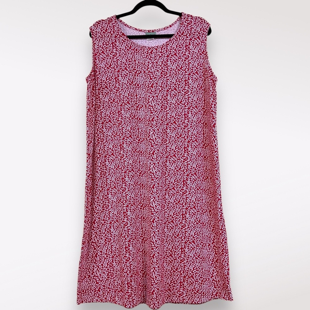 Sara Morgan L Petite Red White Pattern Dress Midi Sleeveless Casual Artsy Beachy